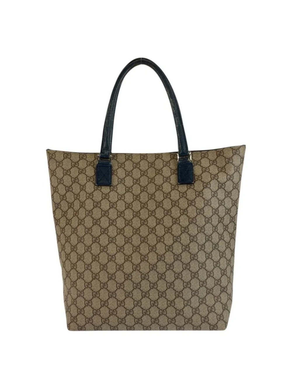 Gucci Beige Green GG Supreme Canvas Leather Tote